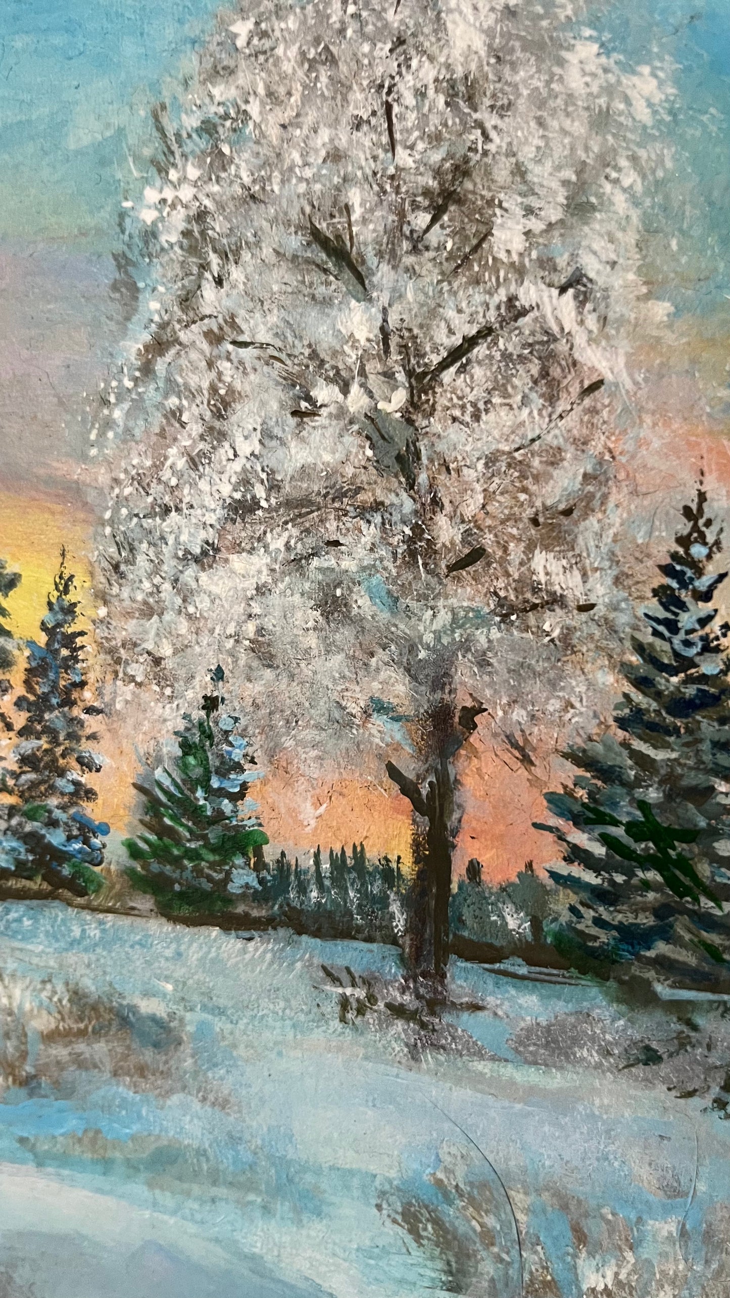 Oil painting "Derevnya zimoy"