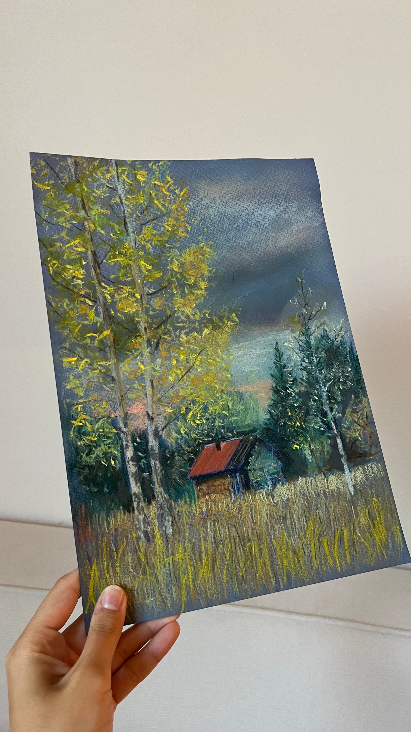 Pastel painting "Pered grozoy" (paper)