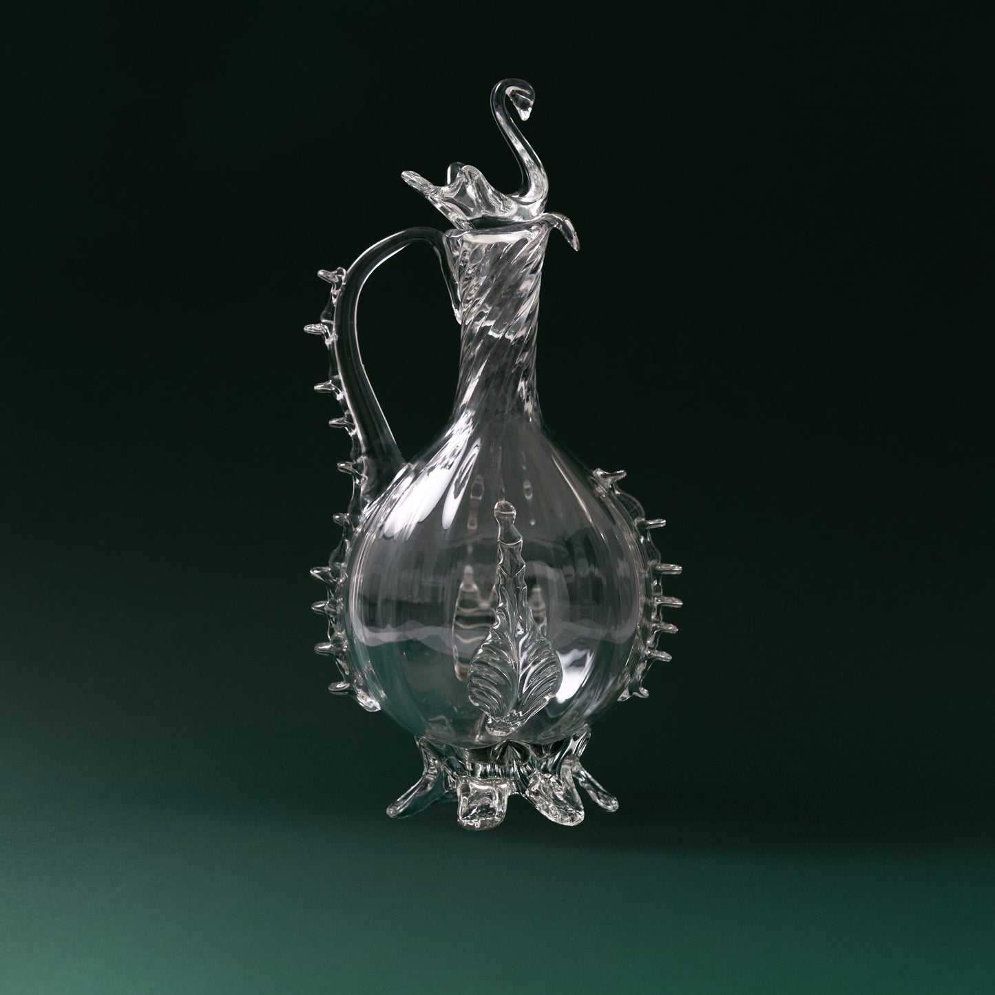 Hand-Blown Vintage Art Glass Pitcher (transparent)
