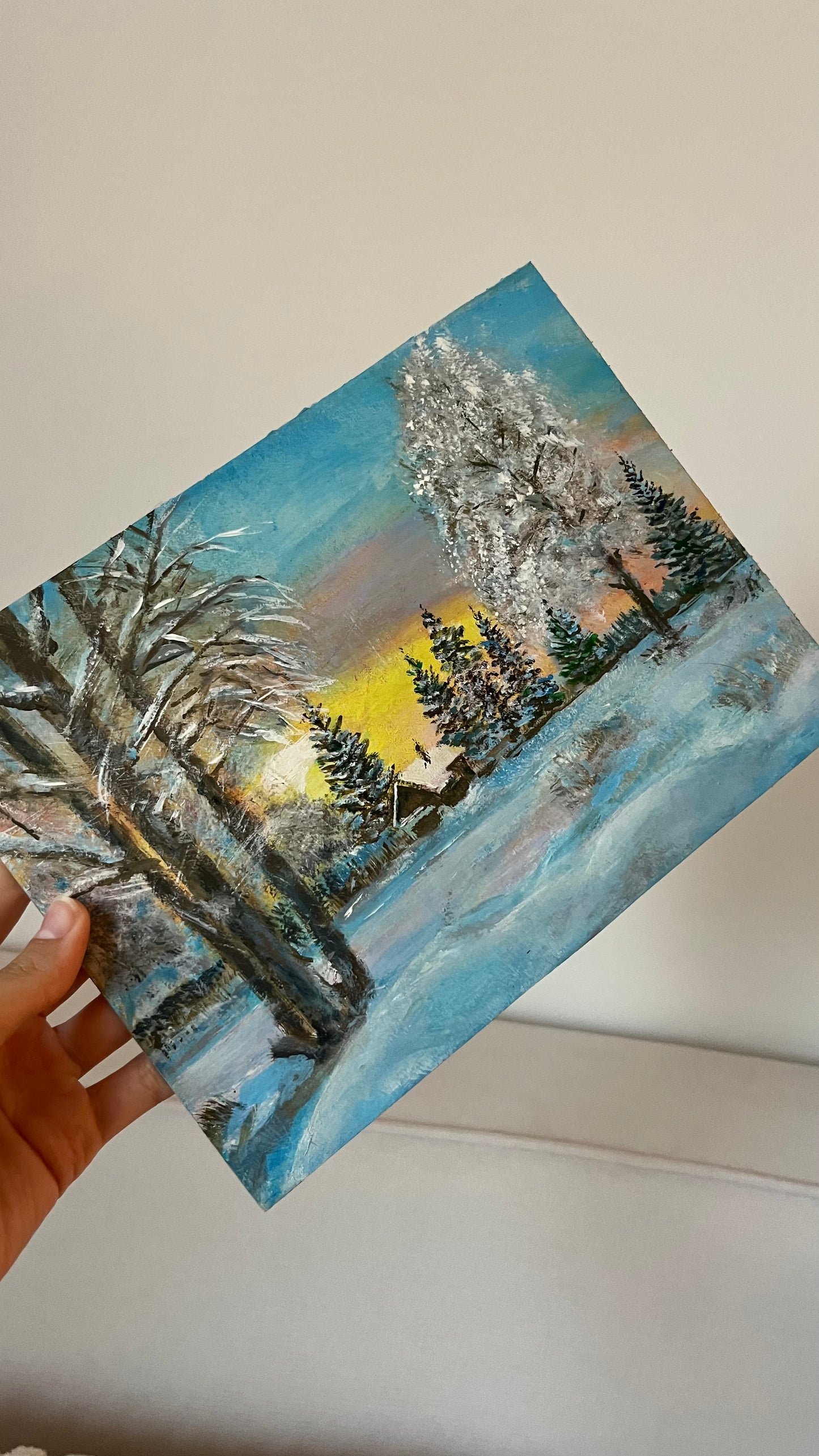 Oil painting "Derevnya zimoy"